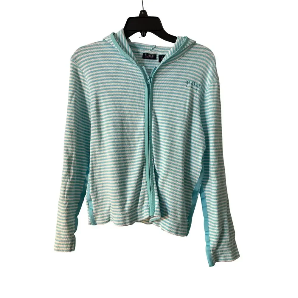 The Children's Place Y2K Girls Size 14 Blue Stripped‎ Jacket with Hood